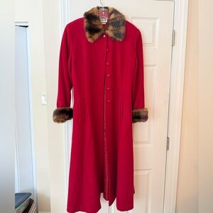 Vintage MDP Mario De Pinto Red Wool Coat Faux Fur Collar Size 10
